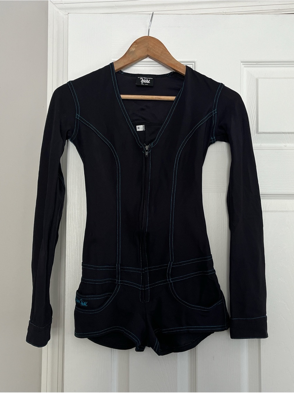 Patricia Field David Dalrymple Navy Blue Long Sleeve Zip micro shorts Romper